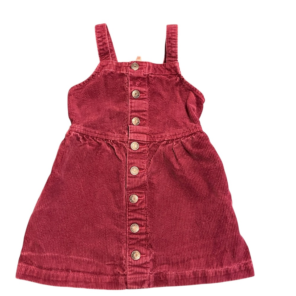 Cat & Jack Girls Burgundy Corduroy Button Front Pinafore Jumper Dress XS 4/5